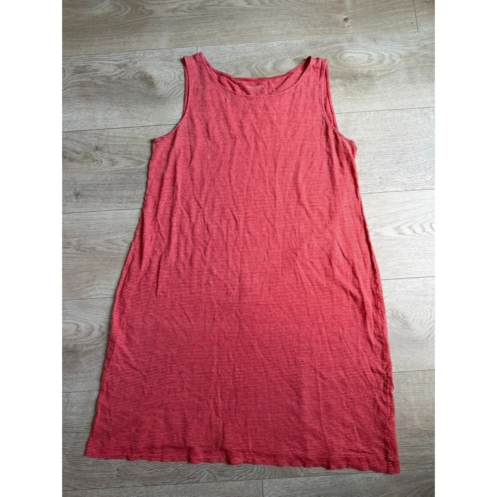 EUC Eileen Fisher organic orange high neck stripped sleeveless linen dress‎ sz M